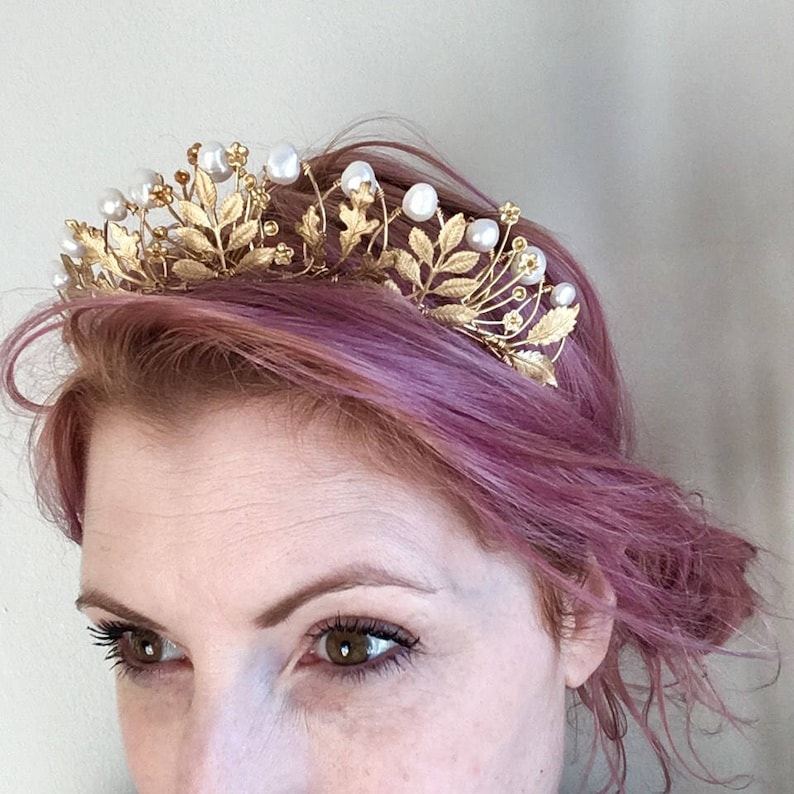 The AGATHA Crown, queen, tudor, renaissance, pearl, leaf, leaves, pearls, princess, tiara, prom, festival, game of thrones, gold, floral image 7