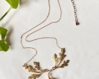 The AGATHA Necklace: Baroque Pearl Gold Oak Leaf, 14ct Gold Fill Chain