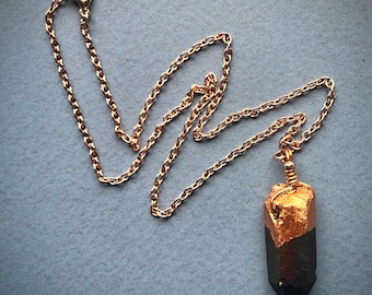 Rose Gold Gilded Black Titanium Quartz Pendant Necklace, Witchy Boho Magic