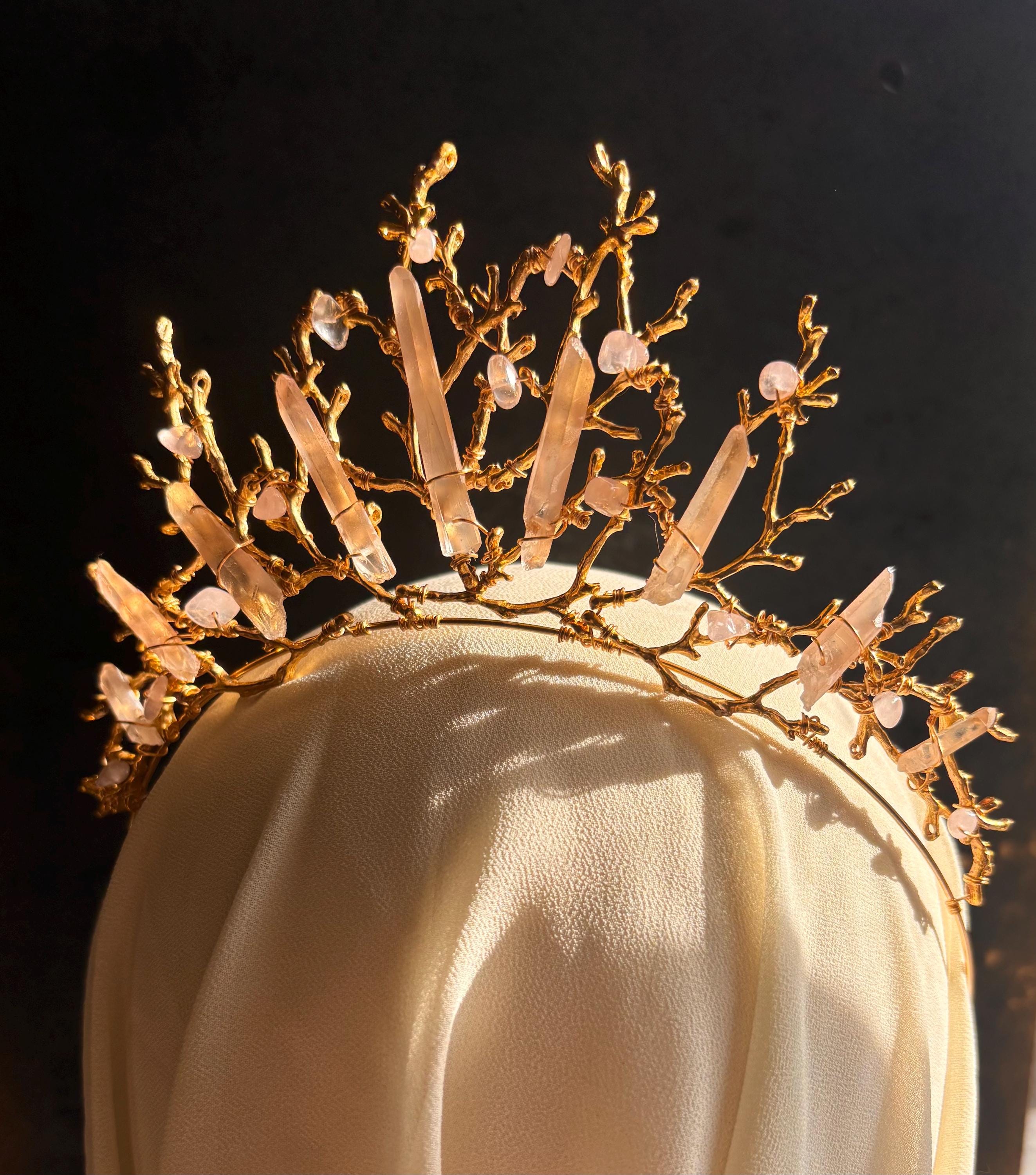 The ADA Rose Gold Quartz Tiara: Branch Coral Crown Headpiece - Etsy