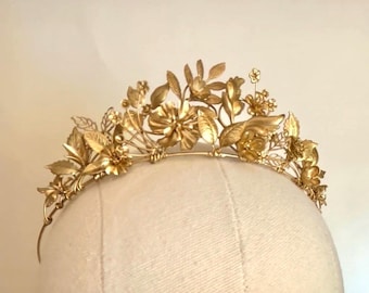 The SOFIA Leaf Flower Crown Tiara Diadem - Gold Vintage Edwardian Bride Bridesmaid Festival Prom fae headpiece silver