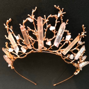 The ADA Crown Tiara Branch Twig Coral Diadem Pink Rose Gold Hematite Quartz Headpiece Mermaid Prom image 4