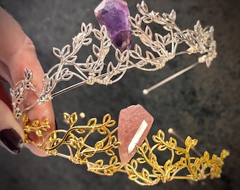 The WILLOW Elven Branch Gemstone Quartz Amethyst Rose Tiara Circlet Tiara Crown