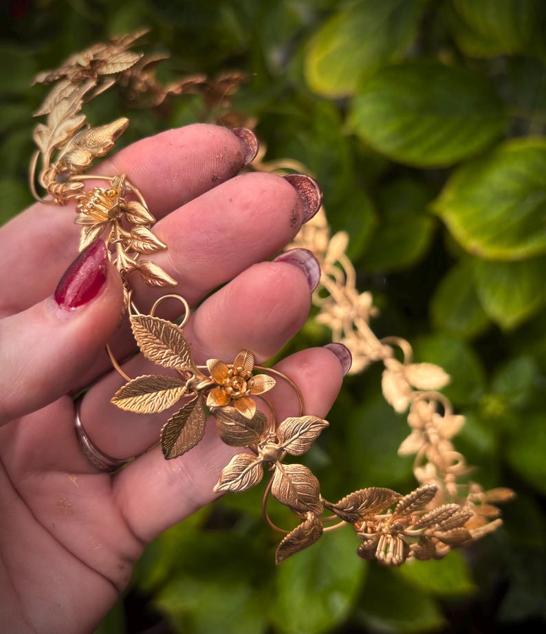 The ITA CIRCLET Gold Leaf Hair Vine Headpiece: Bridal Flower Crown headband fantasy handmade leaves flowers fantasy cosplay fae image 8