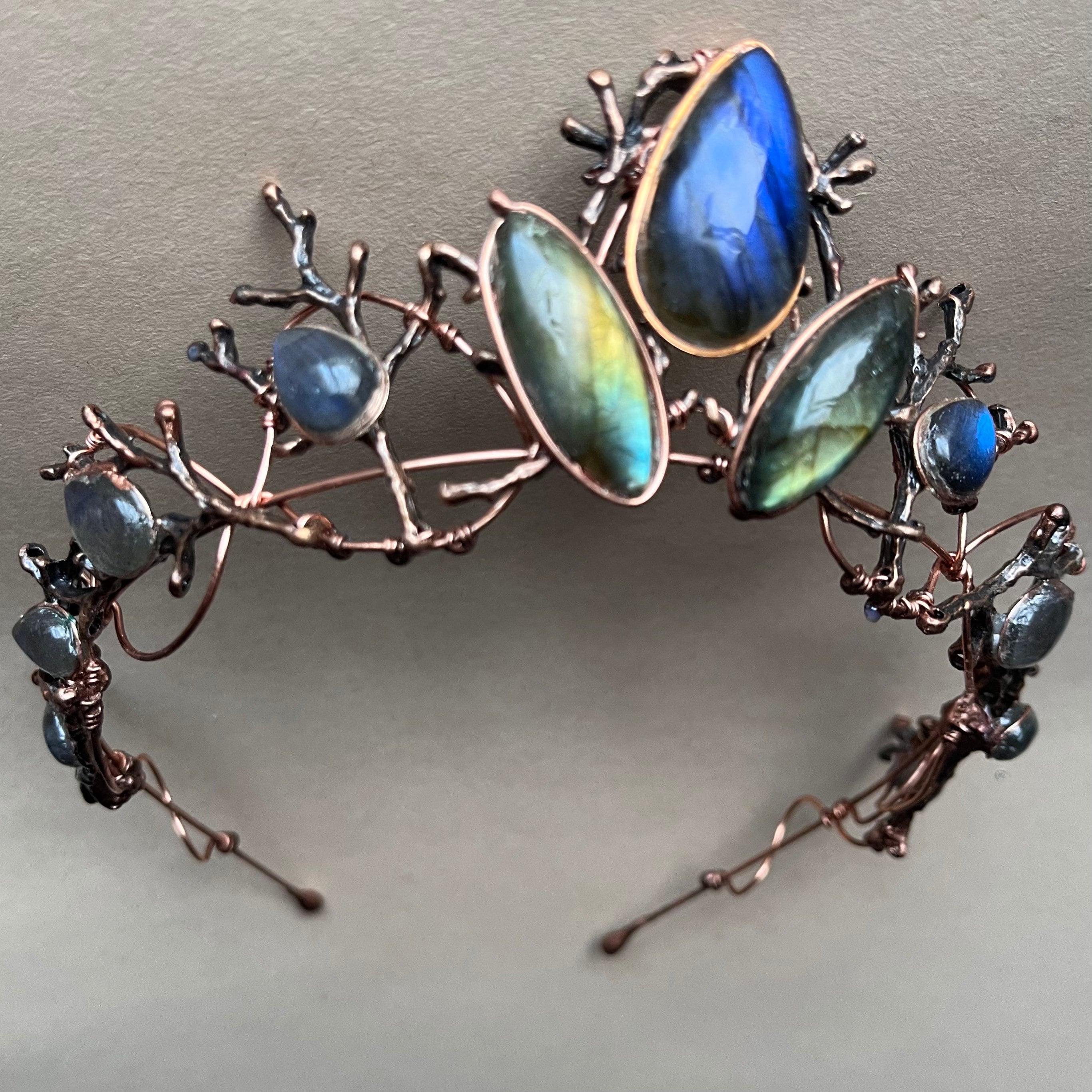 The FREYJA Labradorite Branch Twig Leaf Crown Crystal Quartz 