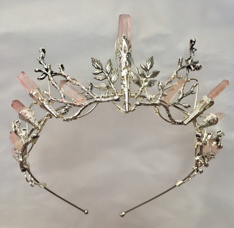 The Indie Rose Crown Pale Pink Quartz And Leaf Crystal Crown Etsy Uk