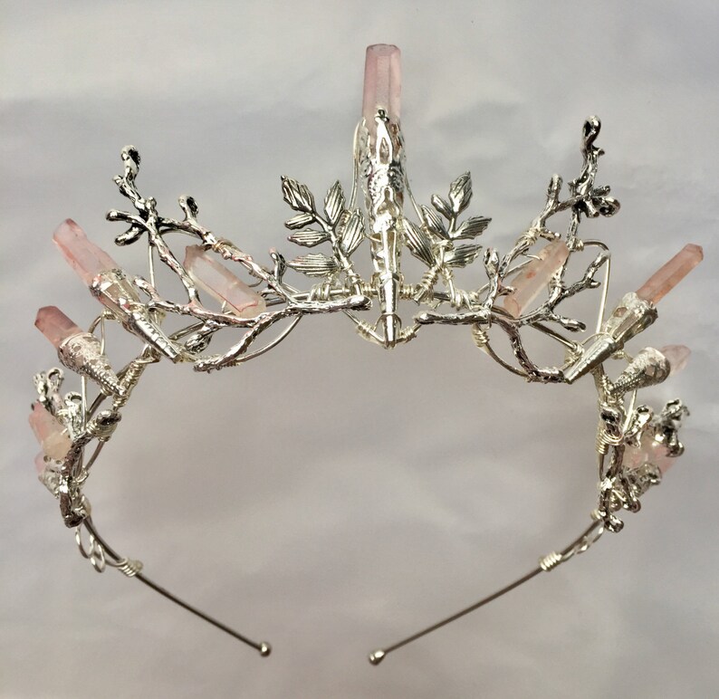 The INDIE ROSE Crown Pale Pink Quartz and Leaf Crystal Crown Etsy UK
