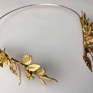 The FLORA Crown Leaf Leaves Flower Floral Tiara Headband, Gold, Grecian, Elegant, Bohemian. Bride, Bridesmaid, Prom. Flower Crown. image 1