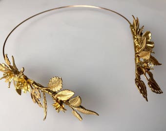 The FLORA Crown - Leaf Leaves Flower Floral Tiara Headband, Gold, Grecian, Elegant, Bohemian. Bride, Bridesmaid, Prom. Flower Crown.