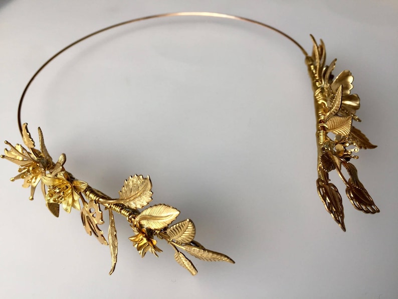 The FLORA Crown Leaf Leaves Flower Floral Tiara Headband, Gold, Grecian, Elegant, Bohemian. Bride, Bridesmaid, Prom. Flower Crown. image 1