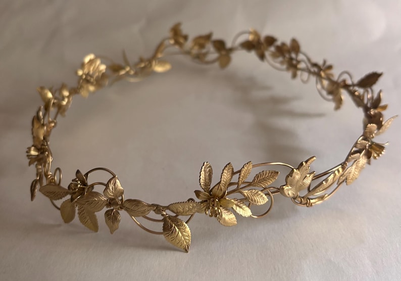 The ITA CIRCLET Gold Leaf Hair Vine Headpiece: Bridal Flower Crown headband fantasy handmade leaves flowers fantasy cosplay fae image 6