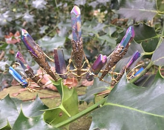 The ASTRID Crown - Magical Natural Crystal Rainbow Titanium Aura Quartz & Copper Tiara Ethereal Alt Wedding Bridal Headdress Game of Thrones