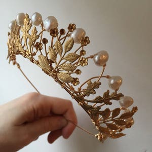 The AGATHA Crown, queen, tudor, renaissance, pearl, leaf, leaves, pearls, princess, tiara, prom, festival, game of thrones, gold, floral image 1