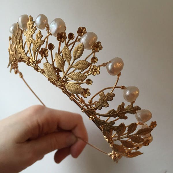 The AGATHA Crown, queen, tudor, renaissance, pearl, leaf, leaves, pearls, princess, tiara, prom, festival, game of thrones, gold, floral