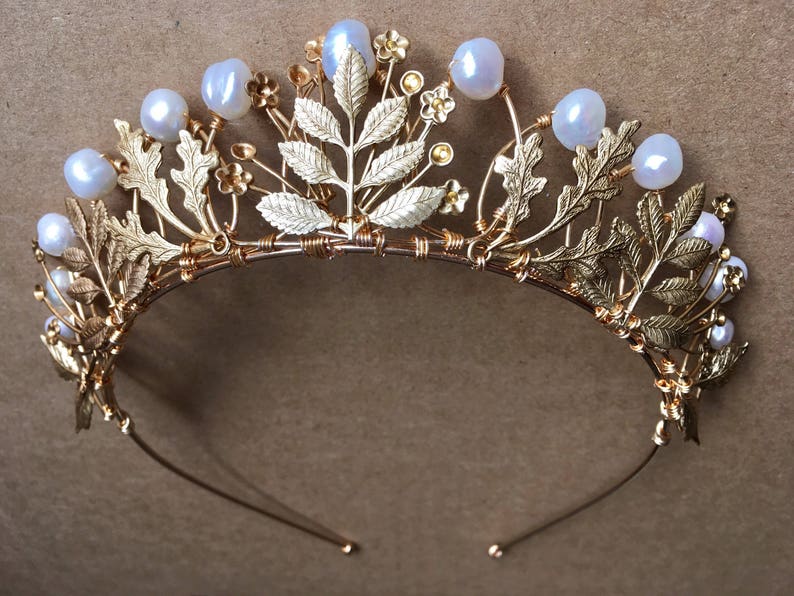 The AGATHA Crown, queen, tudor, renaissance, pearl, leaf, leaves, pearls, princess, tiara, prom, festival, game of thrones, gold, floral image 8