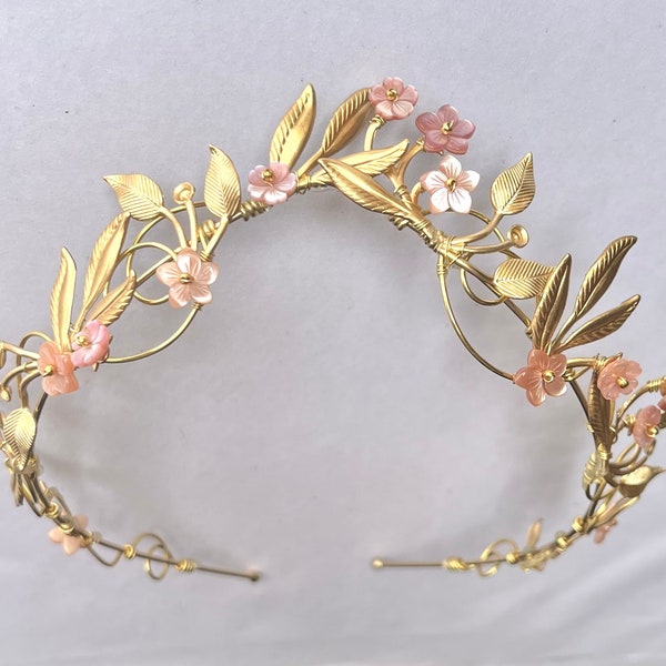 The OSTARA Elven Leaf Tiara Crown - Shell Flowers, Leaves, Organic, Timeless, Vintage, Bridal