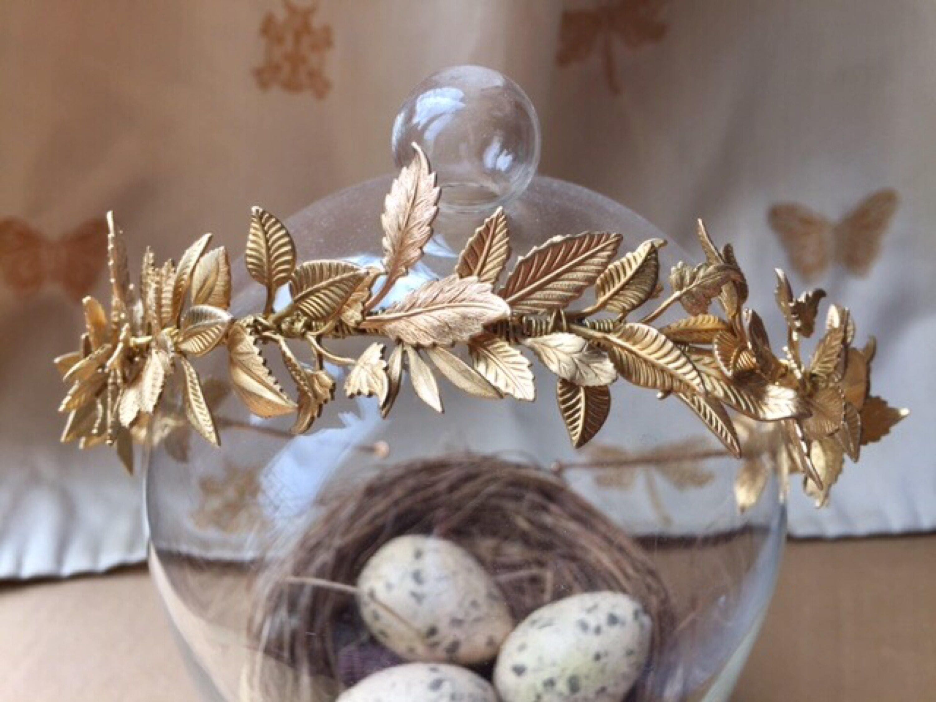 The MAISIE Handmade Gold Leaf Headband – Grecian Bridal  display picture 3