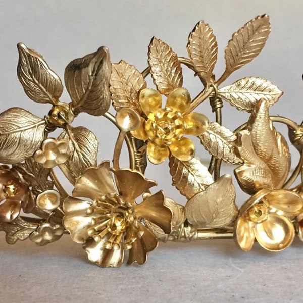 The SOFIA Leaf Flower Crown Tiara Diadem - Gold Vintage Edwardian Bride Bridesmaid Festival Prom