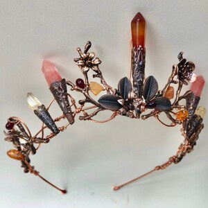 The AUBREY fire stone and flowers Crystal crown tiara. Blood Amber, Citrine, Garnet and Quartz. Vintage, Woodland, Bride, Game of Thrones image 5