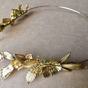 The FLORA Crown Leaf Leaves Flower Floral Tiara Headband, Gold, Grecian, Elegant, Bohemian. Bride, Bridesmaid, Prom. Flower Crown. image 3