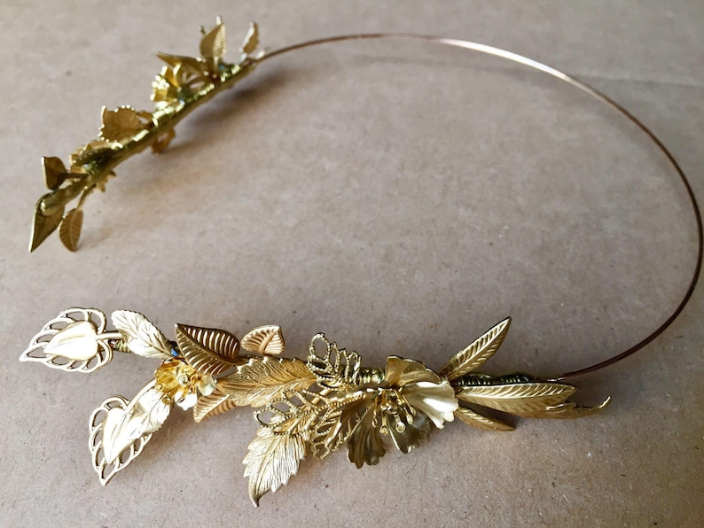 The FLORA Crown Leaf Leaves Flower Floral Tiara Headband, Gold, Grecian, Elegant, Bohemian. Bride, Bridesmaid, Prom. Flower Crown. image 3