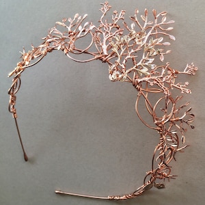 The VEDA Crown Rose Gold Organic Flower Leaf Tiara, Delicate Dainty Floral Leaves Prom Festival Bride Bridesmaid Pink image 7