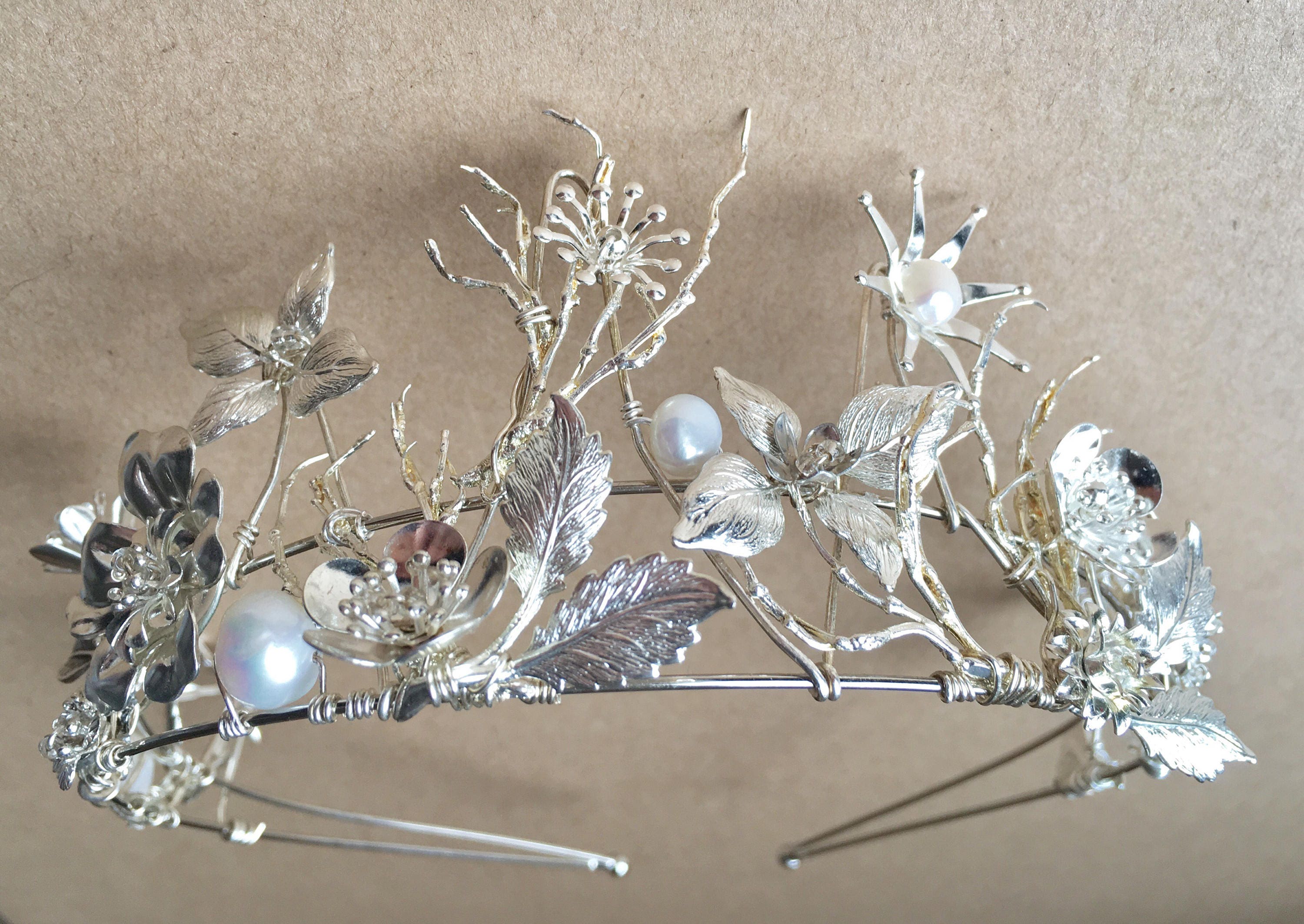 Winter Silver Branch Bridal Crown | Crystal & Pearl Wedding Tiara Tiara Swarovski Crystal and Pearl Tiara CORDELIA | EDEN LUXE  main image 2