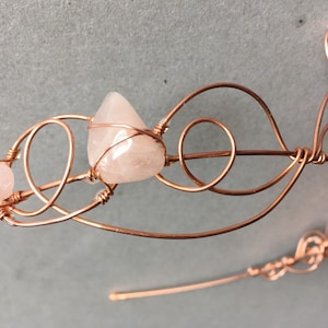 The ROSE EVELYN Crown - Dainty Elvin Rose Quartz Crystal Crown - Magical Unique Crown Tiara, with Natural Rose Quartz Stones.