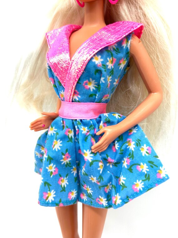 Vintage 90s Barbie Dress  Blue Floral Fit & Flare - Etsy