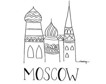 City Sketch - MOSCOW | Black and white Illustration | Wall Art | Ink Drawing | Hand drawn with Signature