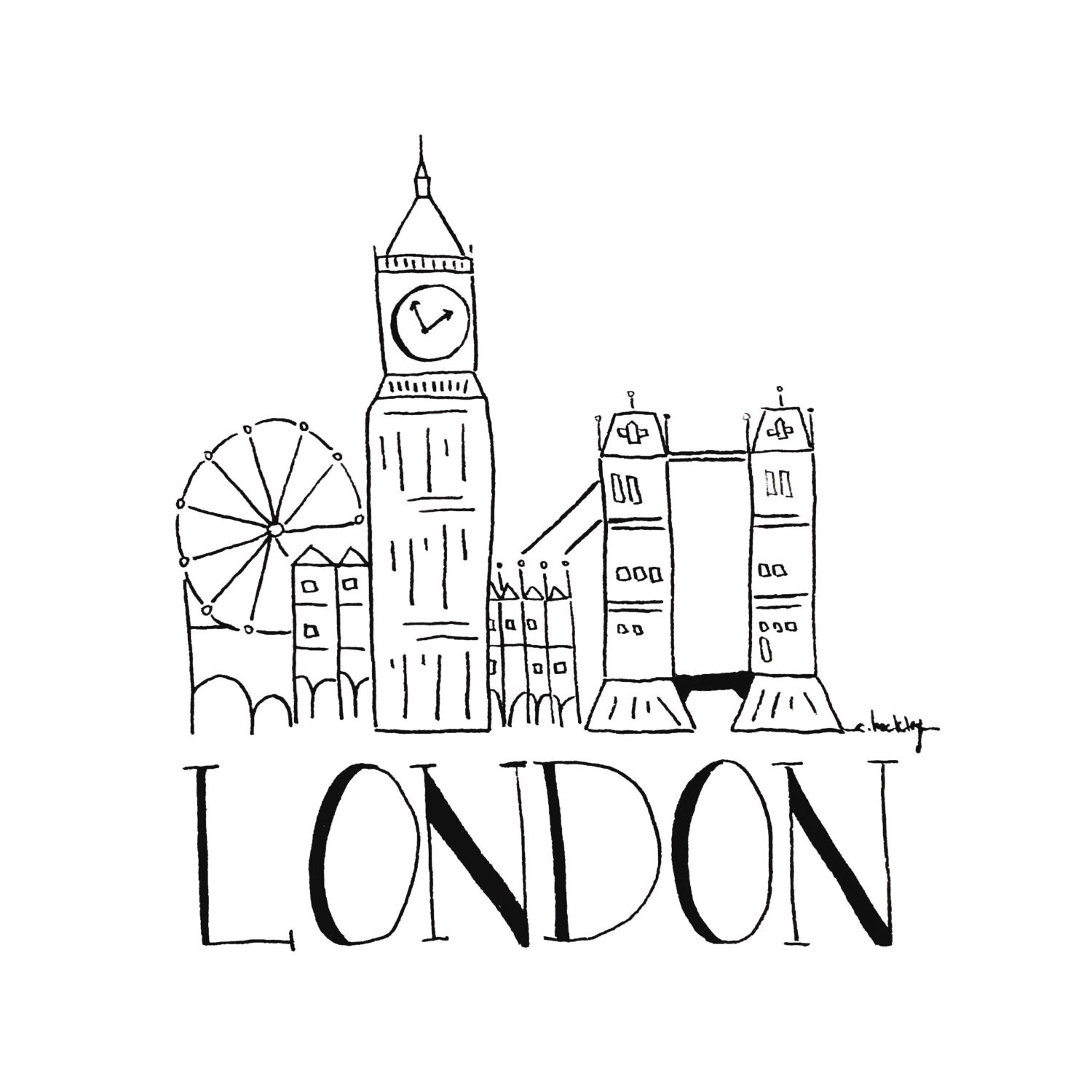 City Sketch LONDON Black and White Illustration | Etsy
