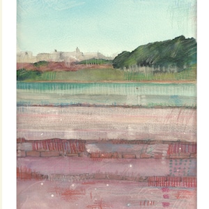 Dipinto originale proveniente dalla Sicilia, laguna di Marsala in Sicilia, opera d'arte tecnica mista su carta