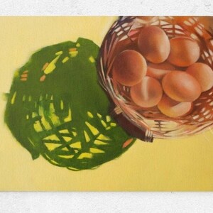 Still life oil painting on canvas, original painting of eggs, kitchen wall art, food painting