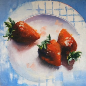 Peinture à l'huile aux fraises, petite nature morte, peinture à l'huile originale de fruits