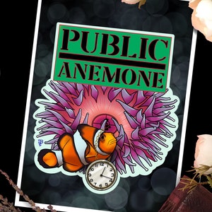 Public Anemone Art Print, Tattoo Style, A5, A4, mock, public enemy, rap, rock, fandom, sea, fish, funny, cute, nemo