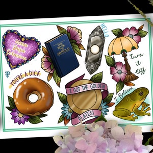 Book of Mormon Flash Sheet Art Print Tattoo Style, A4, A3, hello, elder price, mission, uganda, broadway, musical, matt stone