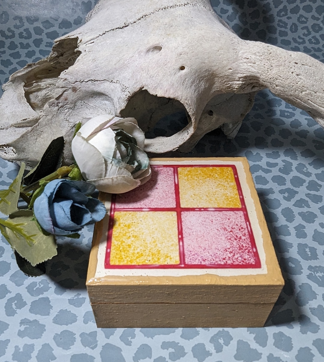 8x8 Cm Battenberg Cake Painted Box, Hand Painted, Protective Resin ...
