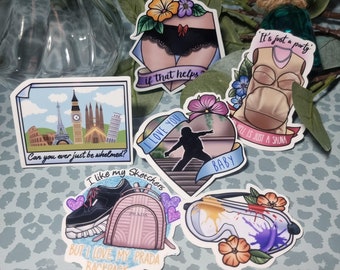 10 things I hate about you Stickers, 6 pack, gloss vinyl waterproof permanent stickers, shakespeare, heath ledger, teen rom com, film