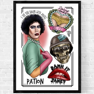 Rocky Horror Show Print, A4 A3, Tattoo Style, Horror, Musical, Goth, Punk, Timewarp