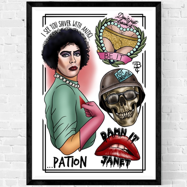 Rocky Horror Show Print, A4 A3, Tattoo Style, Horror, Musical, Goth, Punk, Timewarp