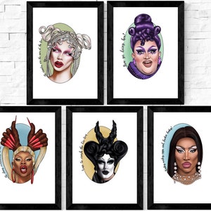 RuPaul's Drag Race Queens, 48 to choose, Favourite Drag Queens, Hand drawn, Elegance Extravaganza