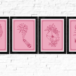Lot de 4 cartes postales de tatouage Trad, roses, A6, collection, design de tatouage, masse, enveloppe, coeur, scorpion, squelette, décoration d'intérieur, cadeau, patchwork