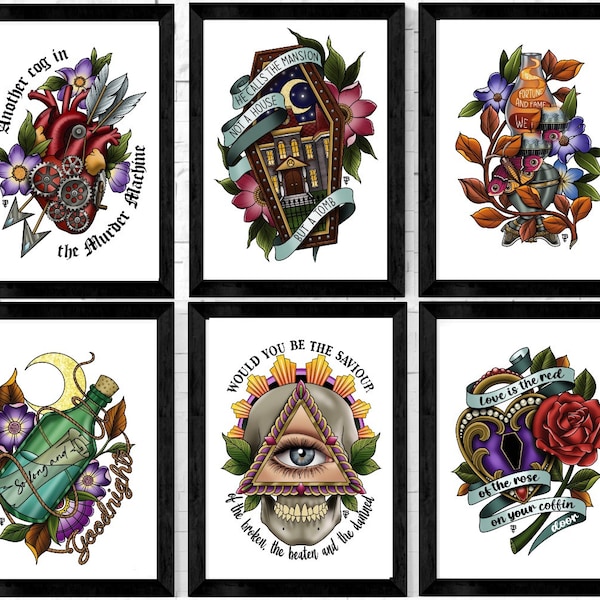 MCR-texttryck, A5 A4, tatueringsstil, citat, texter, sång, emo, punk, black parade, my chemical romance, goth, rock, skräck