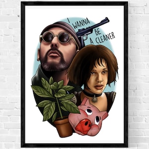 Leon the Professional Print, A5 A4 A3, Classic Film, Tattoo Style, Jean Reno, Natalie Portman, Luc Besson, Matilda