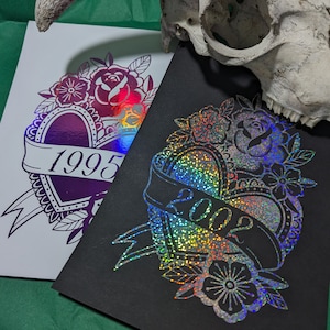 Impression de feuille de coeur de tatouage traditionnel de l'année personnalisée - sur commande, A5, A4, carte 220 g/m², année de naissance, cadeau, anniversaire, vous choisissez, anniversaire