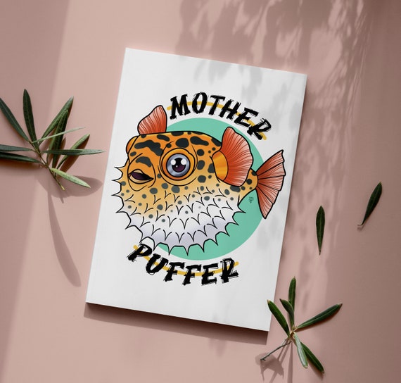 Mother puffer fish art print a5 a4 tattoo style neo trad Etsy