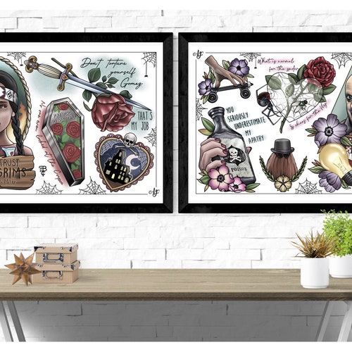 The Addams Family Prints A4 A3 Tattoo Style Halloween Cult - Etsy Hong Kong The Addams Family Prints A4 A3 Tattoo Style Halloween Cult - Etsy Hong Kong