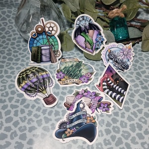 Wicked Musical Stickers, 6 pack, gloss vinyl waterproof permanent stickers, wizard of oz, elphaba, galinda, over the rainbow, wicked witch