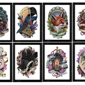 Shakespeare Print Set, A5 A4, Tattoo Style, Quotes, Play, Sonnet, Love, Death, Revenge