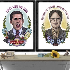 Impressions The Office Portrait, A5 A4, Michael Scott, Dwight Schrute, citations drôles, télévision, culte, légende